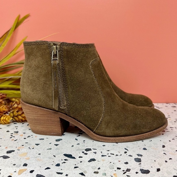 Madewell Janice Brown Suede Leather Western Women’s Stacked Heel Booties Sz 7 - Picture 4 of 10